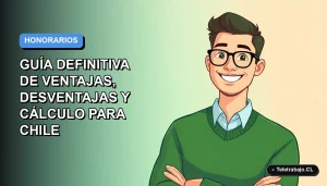 Ilustración plana de trabajador freelance hombre revisando su boleta de honorarios en Chile, fondo degradado azul.