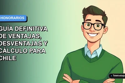 Ilustración plana de trabajador freelance hombre revisando su boleta de honorarios en Chile, fondo degradado azul.