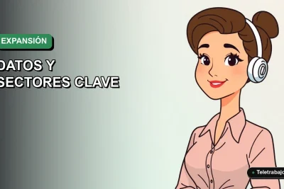 Ilustración vectorial plana de una mujer profesional trabajando de forma remota, con un fondo de gradiente suave, representando el crecimiento empresarial en España.