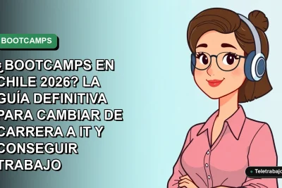Ilustración plana vectorial de una mujer profesional de tecnología trabajando de forma remota, con fondo degradado suave. Representa el cambio de carrera a IT en Chile.