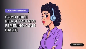 Ilustración vectorial plana de una mujer profesional chilena en tecnología, con expresión pensativa, sobre fondo degradado lavanda y gris. Espacio negativo a la izquierda.