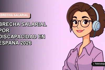 Ilustración vectorial plana de una trabajadora remota con discapacidad, en estilo Corporate Memphis, sobre fondo degradado lavanda. Espacio negativo a la izquierda.