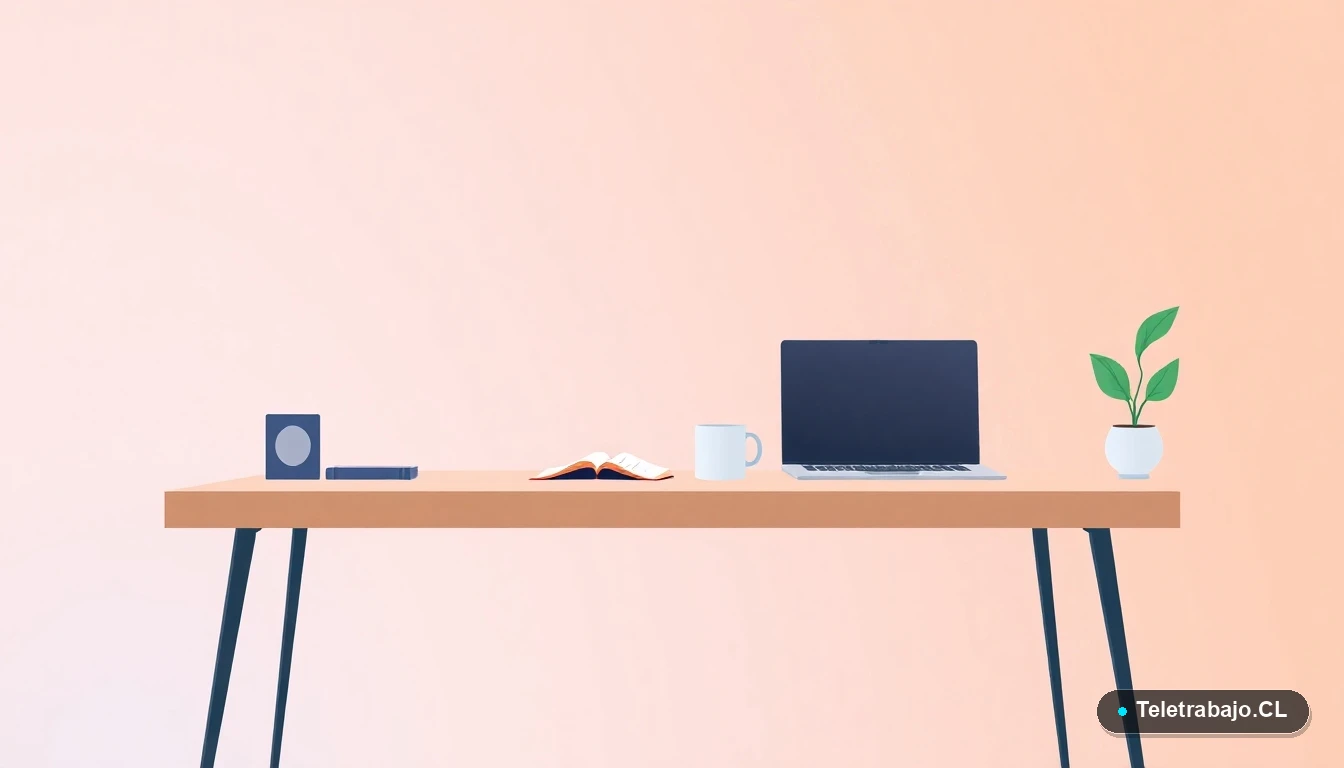 Escritorio moderno minimalista con cuaderno Bullet Journal abierto, laptop y taza de café, sobre fondo degradado lavanda, concepto de productividad.