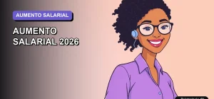 Ilustración vectorial plana de una mujer profesional chilena sonriente, con fondo degradado lavanda, representando el cálculo de reajuste salarial.