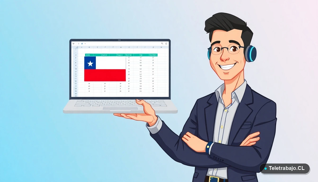 Profesional chileno usando plantilla de Excel para calcular aumento salarial según la ley