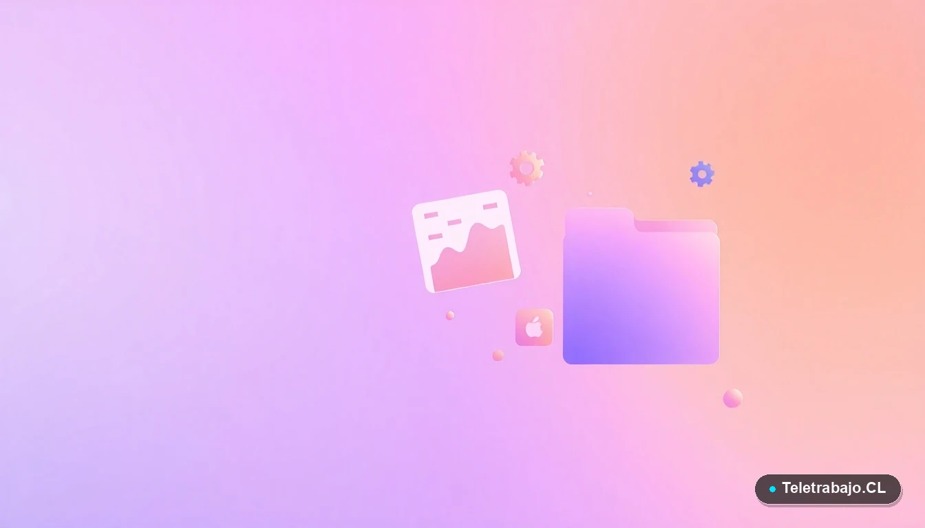 Elementos de interfaz de usuario abstractos y modernos: gráficos flotantes, engranajes y carpetas, representando el cálculo de boletas de honorarios.