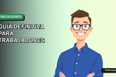 Ilustración plana vectorial de un trabajador remoto sonriente, con camisa azul y lentes, sobre un fondo degradado verde suave. Espacio negativo a la izquierda.
