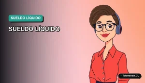 Ilustración vectorial plana y moderna de una profesional chilena calculando su sueldo líquido para el año 2026. Estilo Corporativo Memphis.