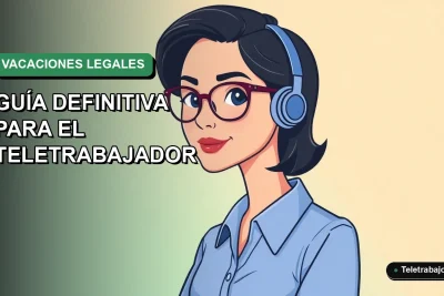 Ilustración plana corporativa de una trabajadora remota sonriente con blusa azul, sobre fondo degradado verde suave, representando cálculo de vacaciones legales en Chile.