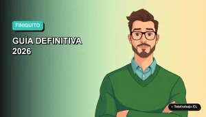 Ilustración plana corporativa de un trabajador de tecnología remoto revisando documentos de finiquito en una oficina minimalista.