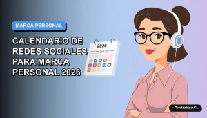 Ilustración plana vectorial de calendario digital 2026 y mujer profesional de teletrabajo, sobre fondo degradado azul y blanco.