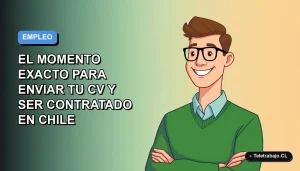 Ilustración plana de un trabajador remoto hombre revisando su calendario laboral 2026 en Chile, con fondo degradado azul.