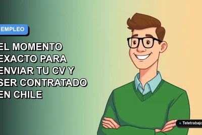 Ilustración plana de un trabajador remoto hombre revisando su calendario laboral 2026 en Chile, con fondo degradado azul.