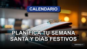 Calendario laboral 2026 de Chile con días festivos y Semana Santa marcados en azul.
