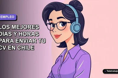Ilustración plana corporativa de una mujer profesional de teletrabajo en Chile, con fondo degradado lavanda, para artículo sobre mejores momentos para enviar currículum en 2026.