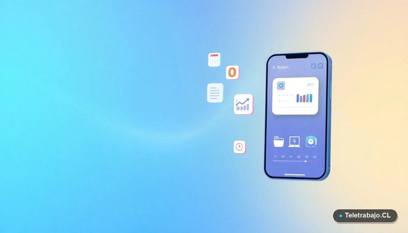 Elementos de interfaz de usuario abstractos como calendarios y gráficos flotantes, ilustración plana con fondo degradado azul y menta, concepto de planificación laboral y productividad.
