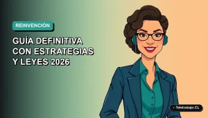 Ilustración vectorial plana de una mujer profesional chilena de 40 años, con expresión confiada, mirando hacia un futuro laboral nuevo. Fondo con degradado suave de azul verdoso a menta.