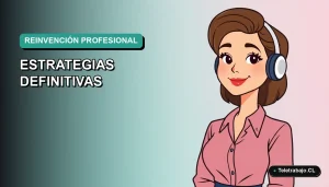 Ilustración vectorial plana de una mujer profesional de teletrabajo sonriendo, con fondo degradado azul verdoso vacío.