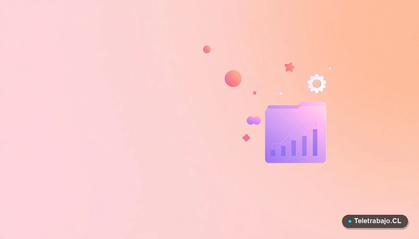 Composición abstracta de interfaz de usuario con gráficos y iconos flotantes, sobre fondo degradado melocotón, estilo ilustración vectorial plana.