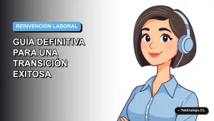 Ilustración plana vectorial de una mujer profesional con blusa azul y corte de bob, sobre fondo degradado azul y blanco, representando transición de carrera.