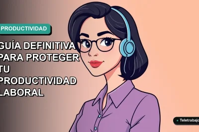 Ilustración plana corporativa de mujer profesional de teletrabajo en Chile, con fondo degradado azul verdoso, para artículo sobre cambio de hora y productividad laboral 2026.