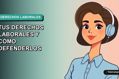 Ilustración vectorial plana de una trabajadora chilena sonriente con blusa azul, sobre fondo degradado verde azulado, representando seguridad laboral ante cambio de empresa.