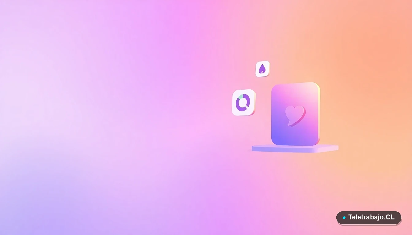 Elementos de interfaz de usuario abstractos y minimalistas, como gráficos y un ícono de escudo, flotando sobre un fondo degradado lila y durazno.