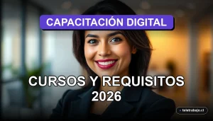 Mujer profesional sonriendo en un entorno de oficina moderna, representando la capacitación digital gratuita para mujeres en Chile 2026.