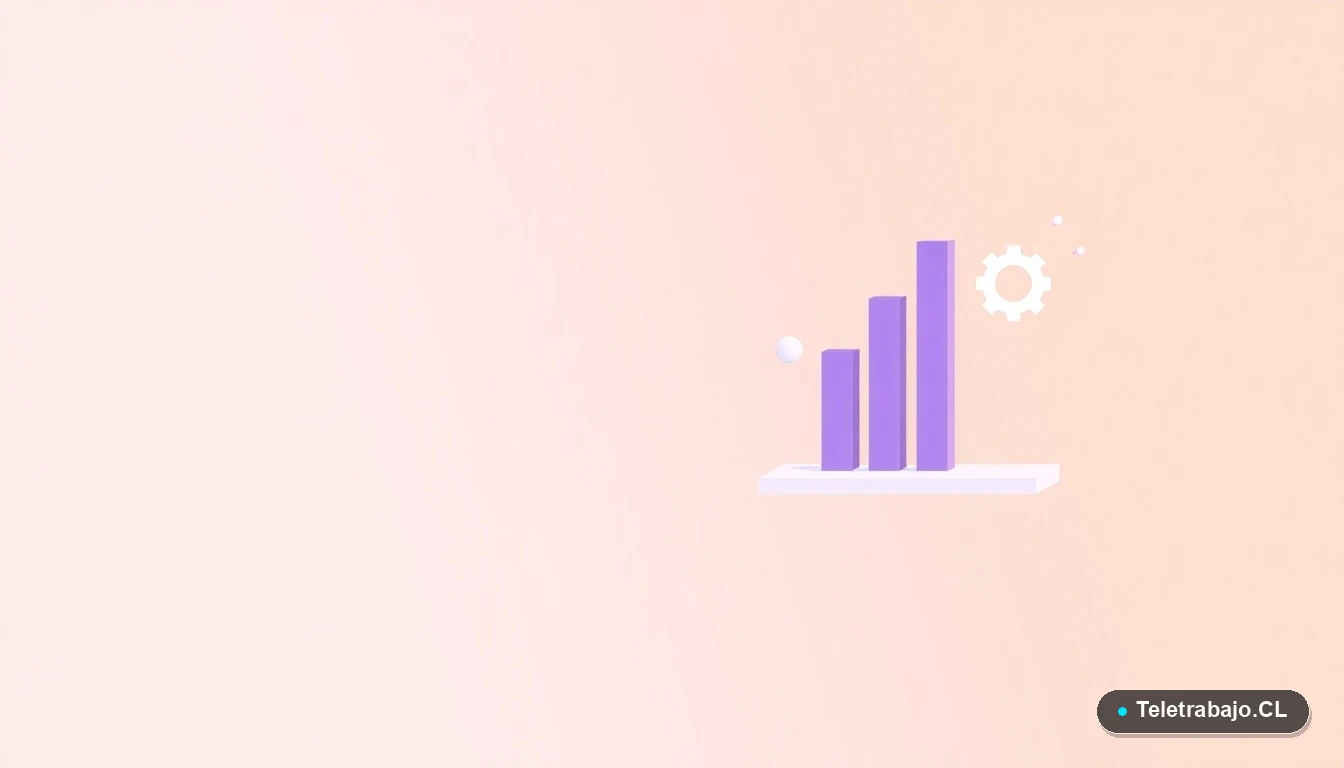 Elementos gráficos abstractos de interfaz de usuario con gráficos y engranajes en tonos lavanda, sobre fondo degradado.