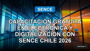 Capacitación gratuita en electrónica y digitalización SENCE Chile 2026, fondo de oficina moderna