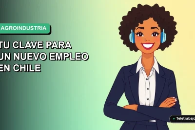 Ilustración vectorial plana de una mujer profesional sonriente, con camisa blanca y chaqueta, sobre un fondo degradado verde y azul. Representa oportunidades de capacitación gratuita SENCE en el sector agroindustrial chileno.