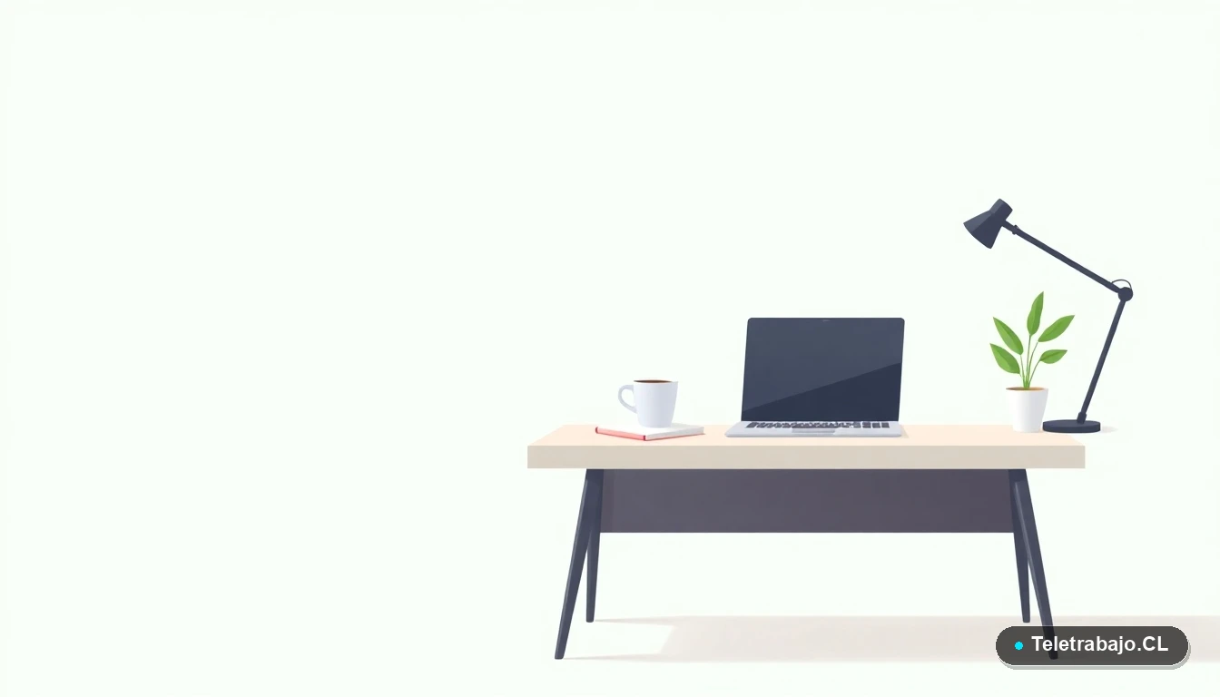 Escritorio moderno minimalista con laptop, cuaderno, taza de café y una planta, en estilo de ilustración vectorial plana sobre fondo degradado. Concepto de espacio de trabajo y aprendizaje.