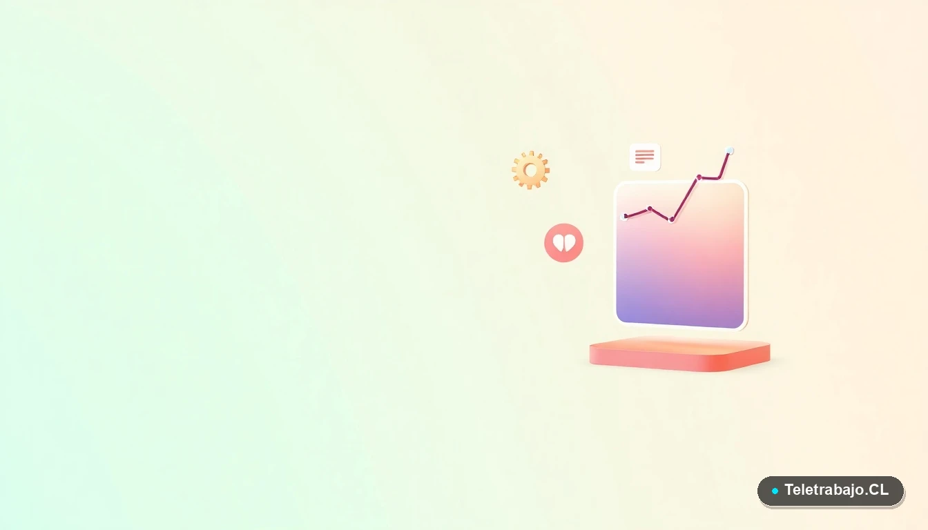 Elementos de interfaz de usuario abstractos y minimalistas, gráficos y engranajes flotantes, representando capacitación digital y crecimiento profesional para adultos.