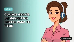 Ilustración plana vectorial de una mujer profesional trabajando remotamente, fondo con gradiente suave de color teal.