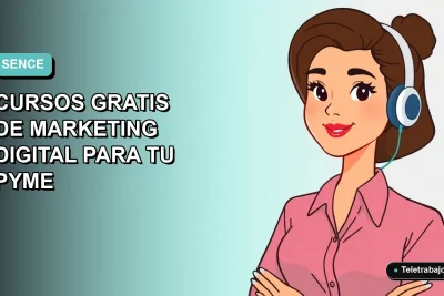 Ilustración plana vectorial de una mujer profesional trabajando remotamente, fondo con gradiente suave de color teal.