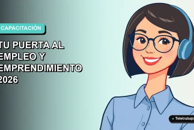 Ilustración plana vectorial de una mujer profesional con blusa azul y lentes, sonriendo, sobre un fondo degradado suave de color aguamarina. Representa la capacitación SENCE en Cocina Saludable para empleo y emprendimiento.