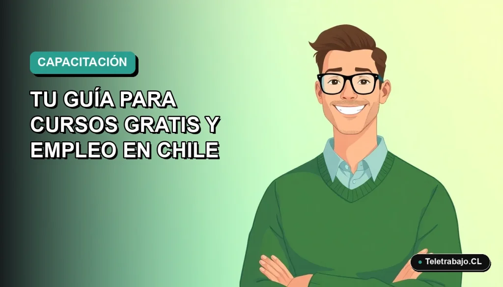 Ilustración plana vectorial de un trabajador masculino de la construcción, sonriente, con casco y chaleco reflectante, sobre un fondo degradado azul verdoso. Representa capacitación SENCE para el sector construcción 2026 en Chile.