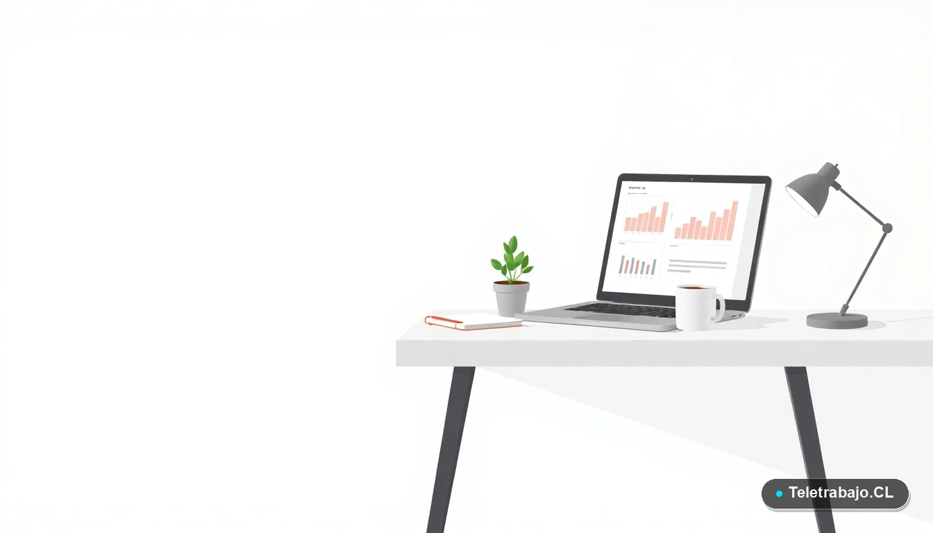 Escritorio moderno minimalista con laptop, cuaderno, planta suculenta y taza de café sobre fondo degradado verde menta. Representa herramientas para el aprendizaje y emprendimiento en horticultura.