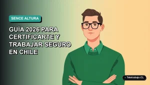 Ilustración vectorial plana de un trabajador masculino de construcción con casco, mirando con seguridad hacia la izquierda, sobre fondo degradado verde azulado. Representa la capacitación SENCE en trabajo seguro en altura.