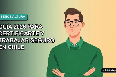 Ilustración vectorial plana de un trabajador masculino de construcción con casco, mirando con seguridad hacia la izquierda, sobre fondo degradado verde azulado. Representa la capacitación SENCE en trabajo seguro en altura.