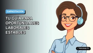 Ilustración plana vectorial de una mujer profesional con blusa azul y lentes, sonriendo, sobre un fondo degradado suave azul y blanco. Espacio negativo a la izquierda.