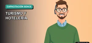 Ilustración vectorial plana de un profesional chileno en capacitación SENCE para el sector turístico.