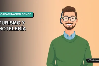 Ilustración vectorial plana de un profesional chileno en capacitación SENCE para el sector turístico.