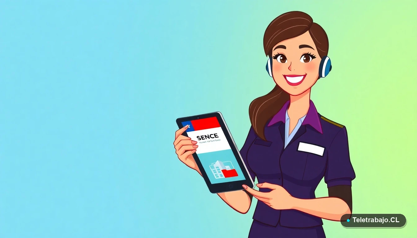 Profesional chilena del turismo consultando plataforma de capacitación SENCE en una tablet digital.