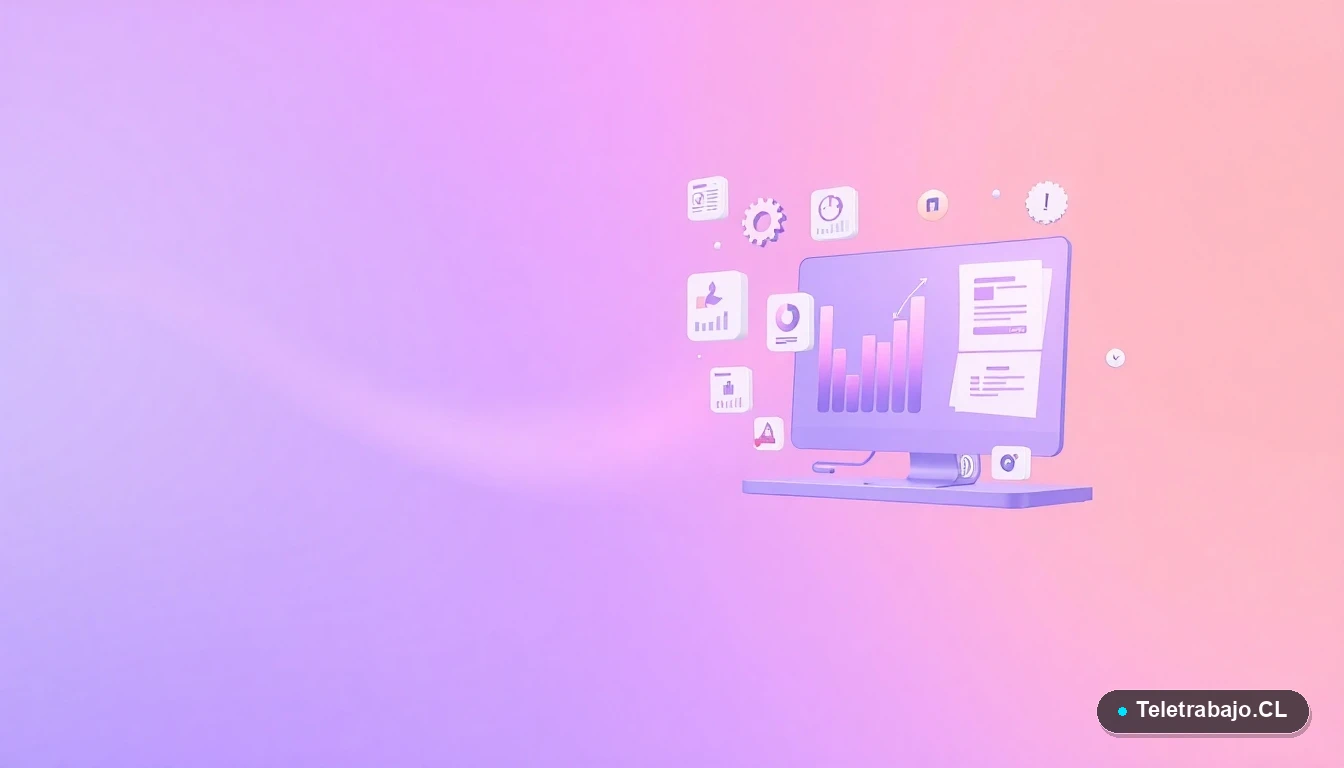 Ilustración abstracta de interfaz de usuario tecnológica con gráficos flotantes y iconos de datos, sobre fondo degradado lila, representando habilidades en Big Data y análisis financiero.