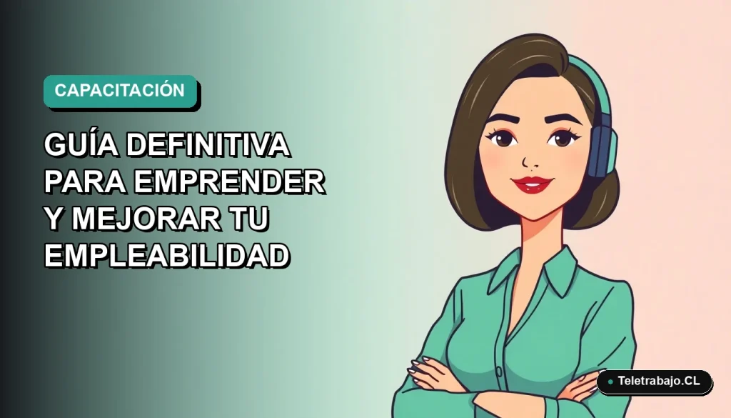 Ilustración vectorial plana de mujer profesional trabajando de forma remota, con fondo degradado de color teal, representando capacitación SENCE 2026.