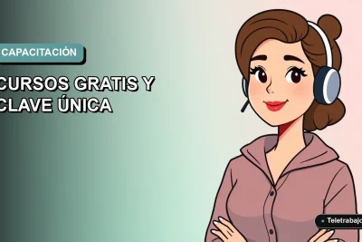 Ilustración plana vectorial de una mujer profesional con laptop, representando capacitación SENCE gratuita para mujeres con Clave Única, sobre fondo degradado suave.