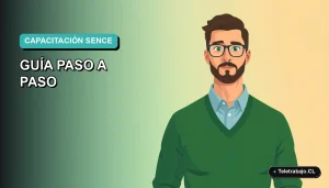 Ilustración plana vectorial de un hombre capacitándose como operador de grúa horquilla, fondo degradado azul verdoso.