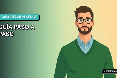 Ilustración plana vectorial de un hombre capacitándose como operador de grúa horquilla, fondo degradado azul verdoso.