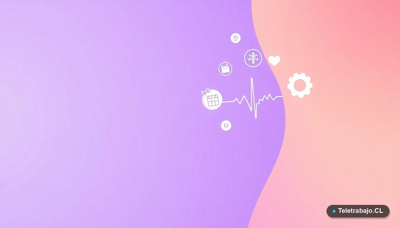 Iconos abstractos de interfaz de usuario sobre cuidado de adultos mayores, como un corazón y un calendario, sobre fondo gradiente lila.